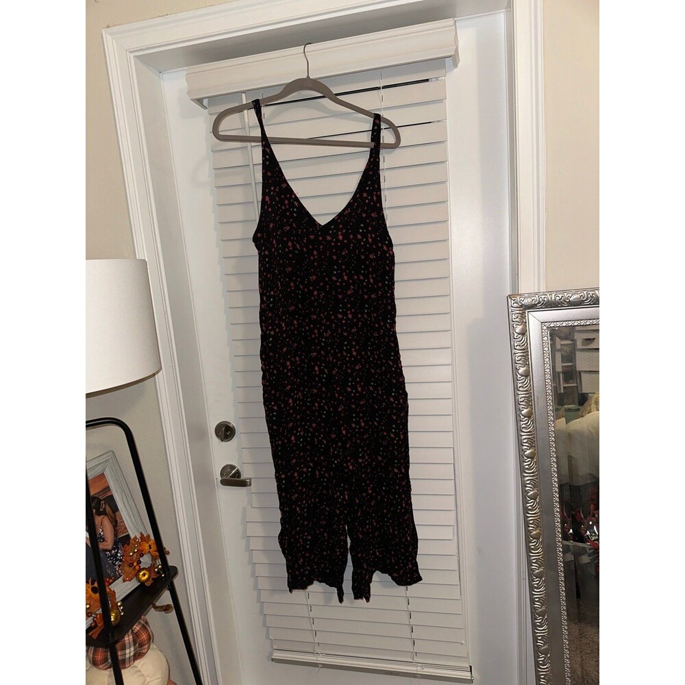 NATURAL LIFE Black Jumpsuit with Pink Floral Pattern